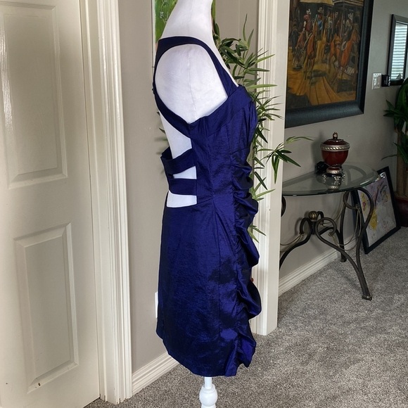 Cache Purple Navy Iridescent Formal Party Cocktail Ruched Pleated Mini Dress 12 - Picture 5 of 9